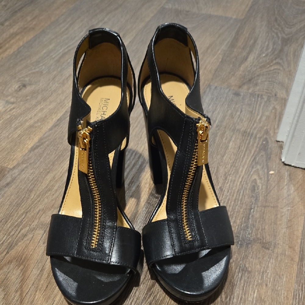 Michael Kors Black and Gold Heels with Slingback Design